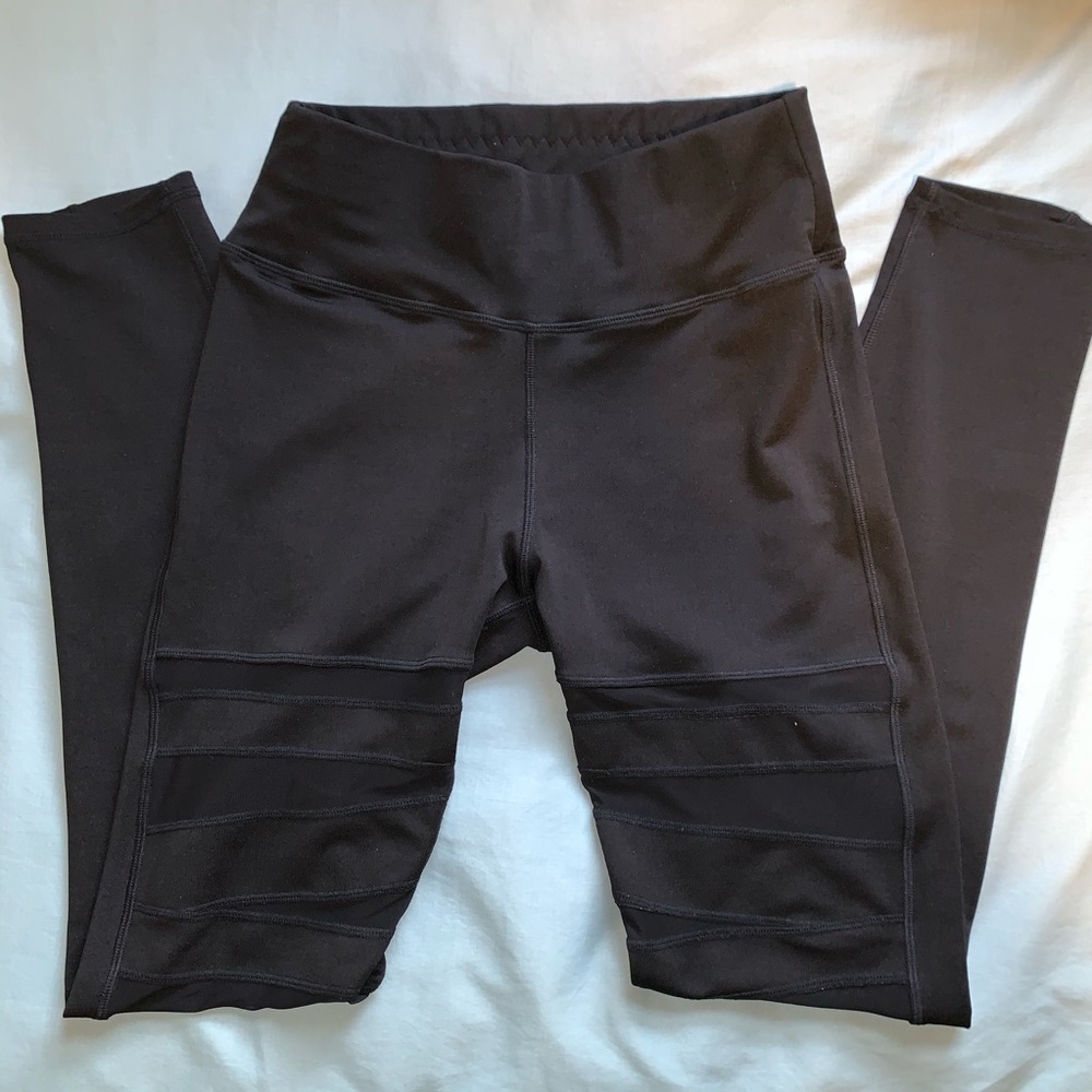 Striped Mesh Panel Athleisure Leggings